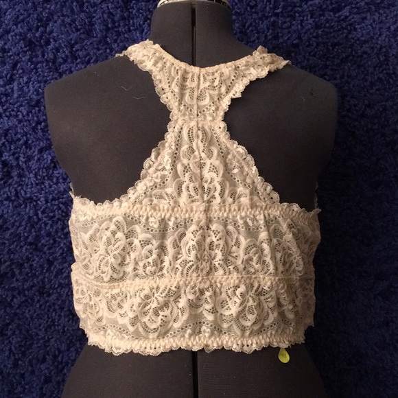 Wire Free Bralette Bandeau Crop Ivory lace light support racer back Torrid sz 3 - Picture 3 of 8